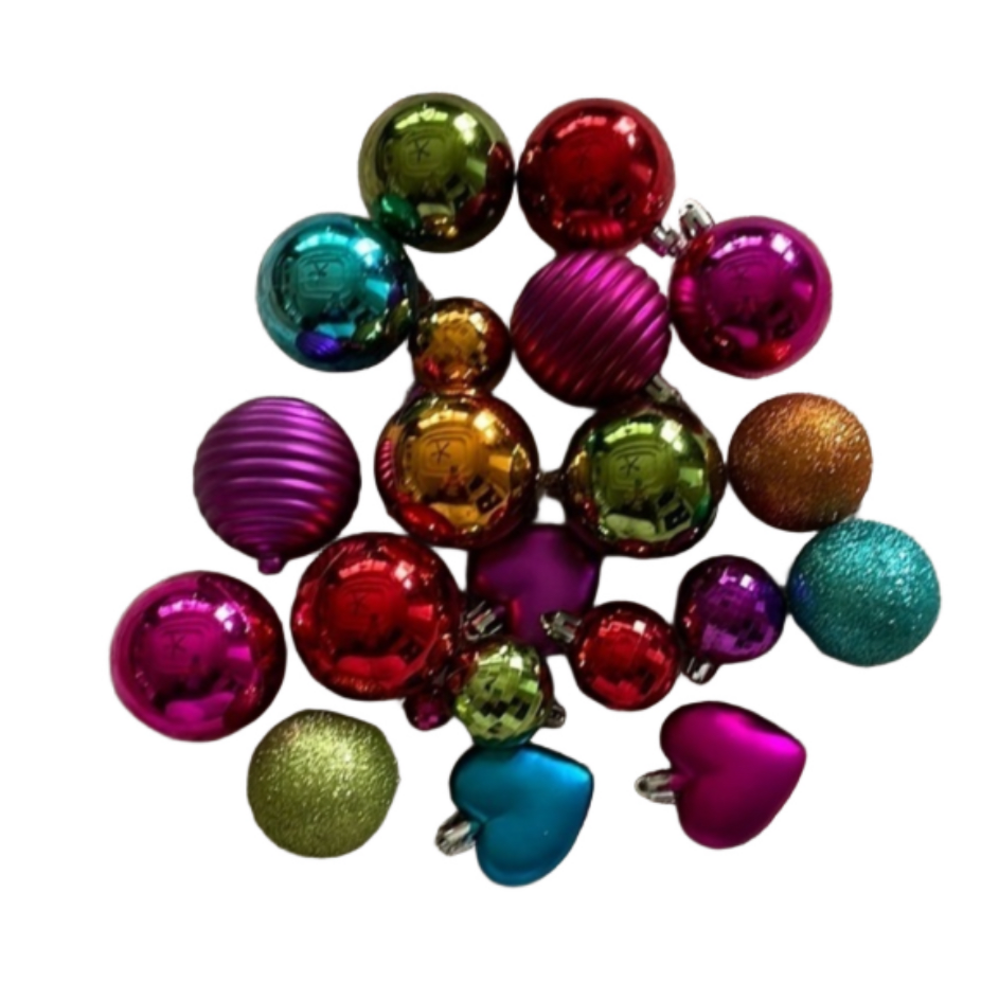 Assortment of decorative colorful Christmas ornaments